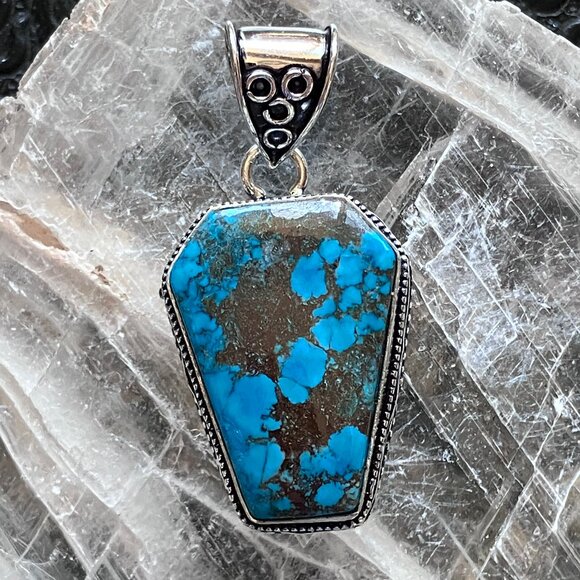 Blue Magnesite Turquoise Coffin Crystal Stone Jewelry Pendant - Picture 4 of 6